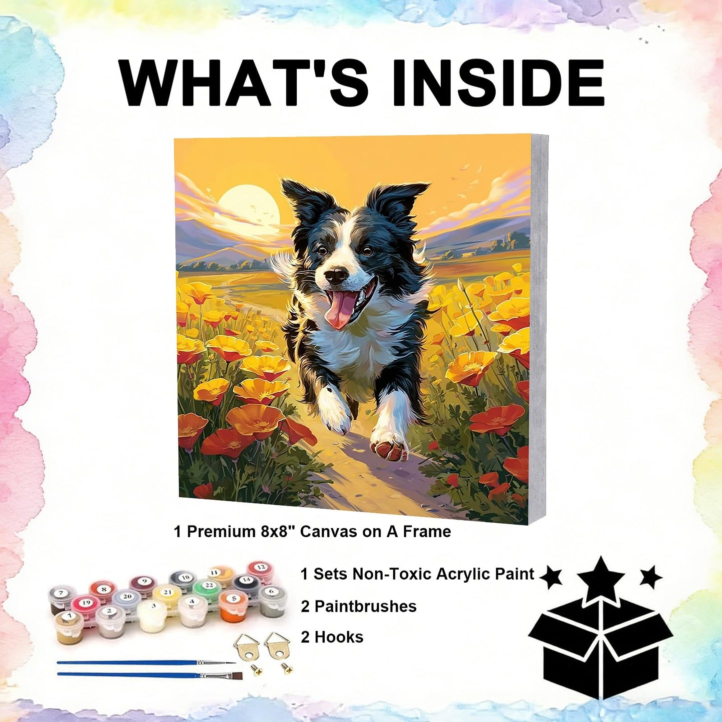 TBAIRO Framed Paint by Numbers Kit for Adults Beginner Dog DIY Painting Kits for Kids Ages 8-12 Animals Easy Adult Paint by Number Kits on Canvas for Wall Art Decor 8x8 Inch
