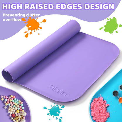 AtMini Silicone Art Mats for Kids, 24"x16" Silicone Craft Mat with Lip to Keep Clean, Play Sand, Painting, DIY Crafts Mat for Kids (Purple)
