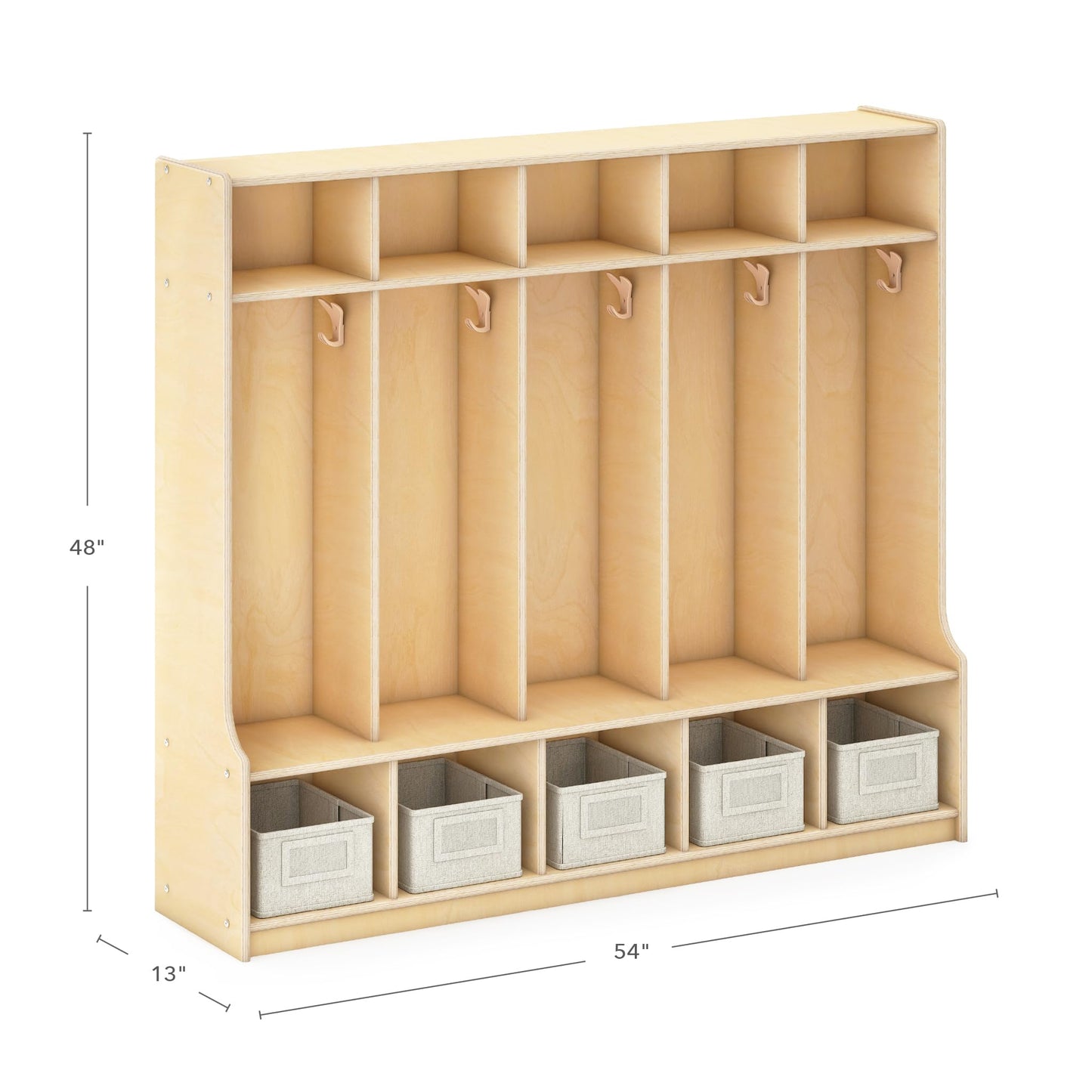 Guidecraft EdQ 5-Section Wooden Storage Locker with Bench Seat for Classroom, Kids Cubby Organizer with Shelves and Hooks for Coats, Divided Playroom Storage with Bins