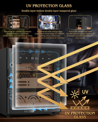 FANKAI Electric Cigar Humidor Cabinet with Temperature & Humidity Control System, 50L Cooling Cigar Fridge up to 300 Counts, Cedar Wood Shelves,Digital LED Screen,Fingerprint Safety Lock,Gift for Men