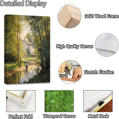 QIXIANG Spring Canvas Wall Art Green Forest Tree River Picture Prints for Living Room Decor (12.00" x 18.00")
