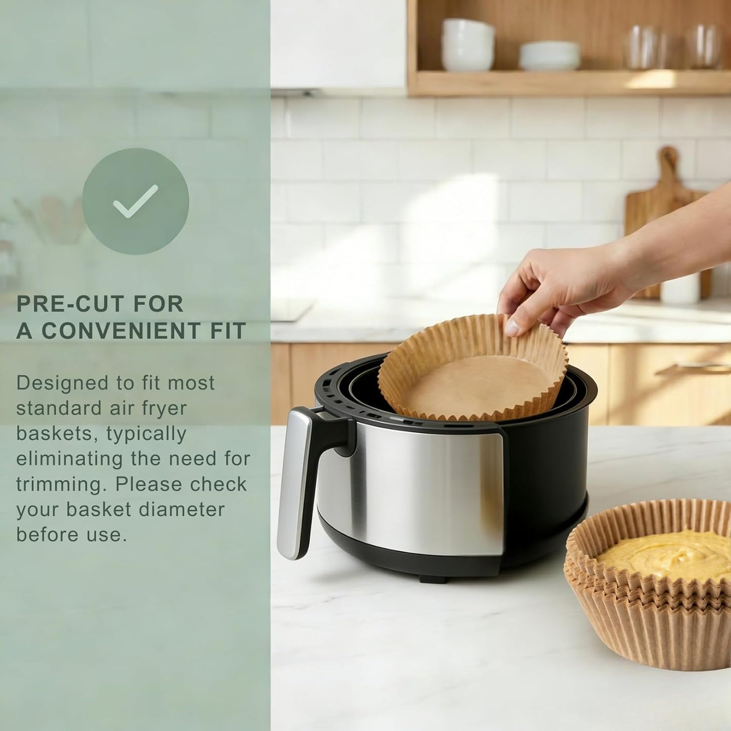 Skiennix Air Fryer Paper Liners - 100PCS Natural Parchment, Oil-Proof & Food Grade, 6.3 Inch Round