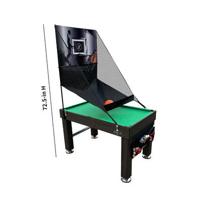 KICK Morpheus 55" 5-in-1 Multi-Game Table (Brown) – Foosball, Billiards/Pool, Ping Pong, Glide Hockey, and Basketball