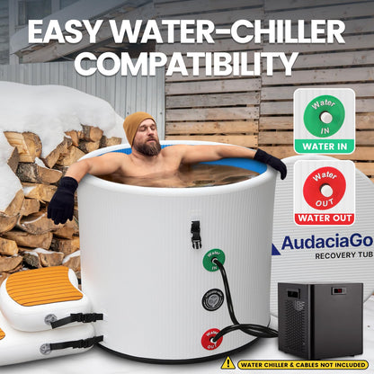 XXL Ice Bath Tub for Athletes, Compatible with Water Chillers, 186-Gallon Inflatable Cold Plunge Tub with Insulated Lid, Step, Water-Absorbent Mat, Portable for Outdoor & Indoor Recovery