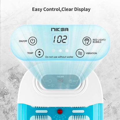 Niksa Foot Spa Bath Massager with Heat, Bubbles, Vibration and Red Light,4 Massage Roller Pedicure Foot Spa Tub for Feet Stress Relief,Foot Soaker with Mini Acupressure Massage Points(Blue)