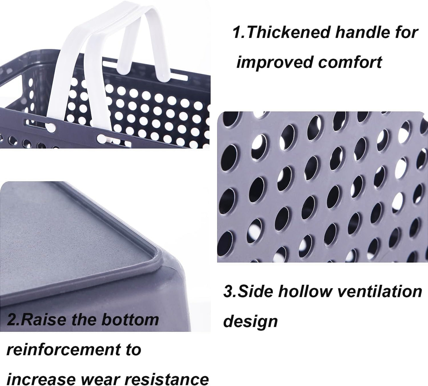 Plastic Shower Caddy Basket with Handles, Cleaning Supply for Dorm, School, Camping, Travel, Bathroom (Dark Grey)