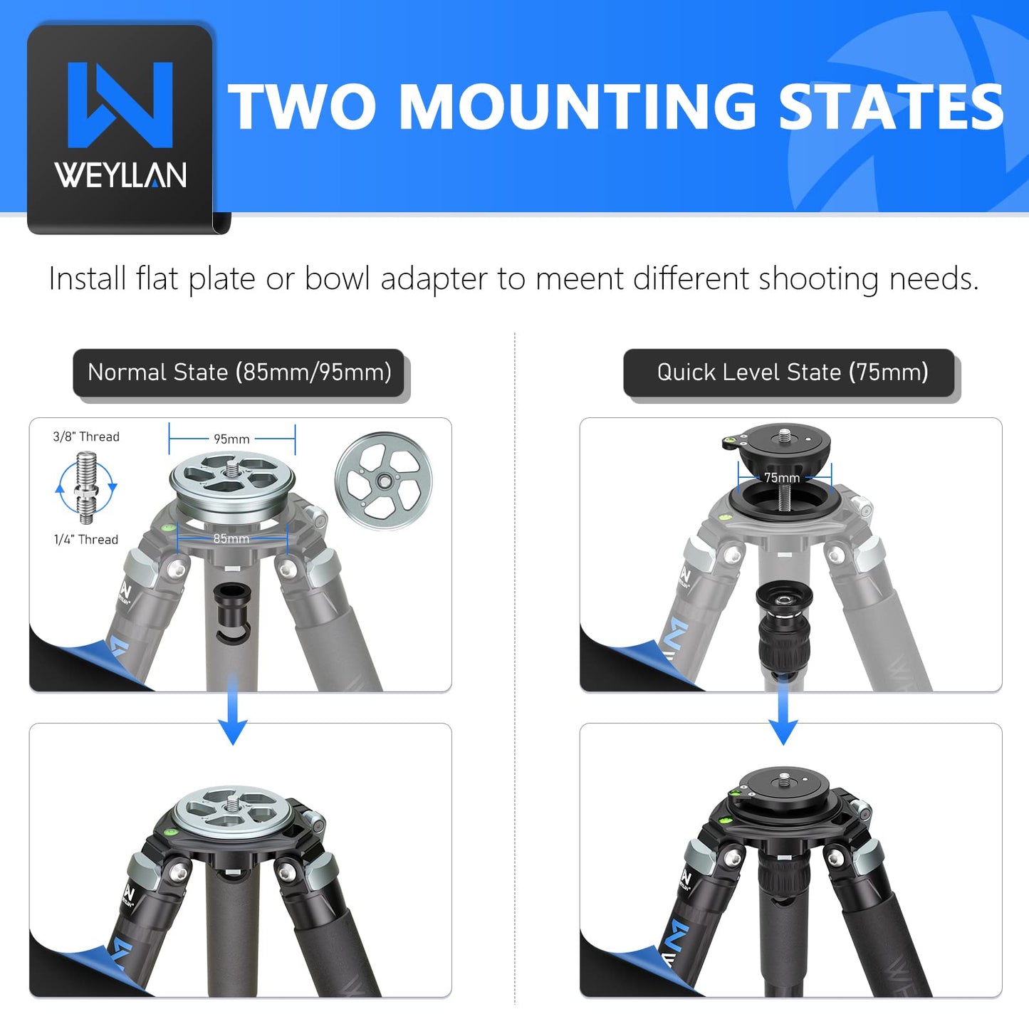 Carbon Fiber Tripod WEYLLAN LX9 Professional Heavy Duty Tripod for Camera, with 75mm Bowl and Adapter, 40mm Leg Tube, 10 Layers Carbon Fibre Bowl Tripods Camera Max Load 88lbs/40kg