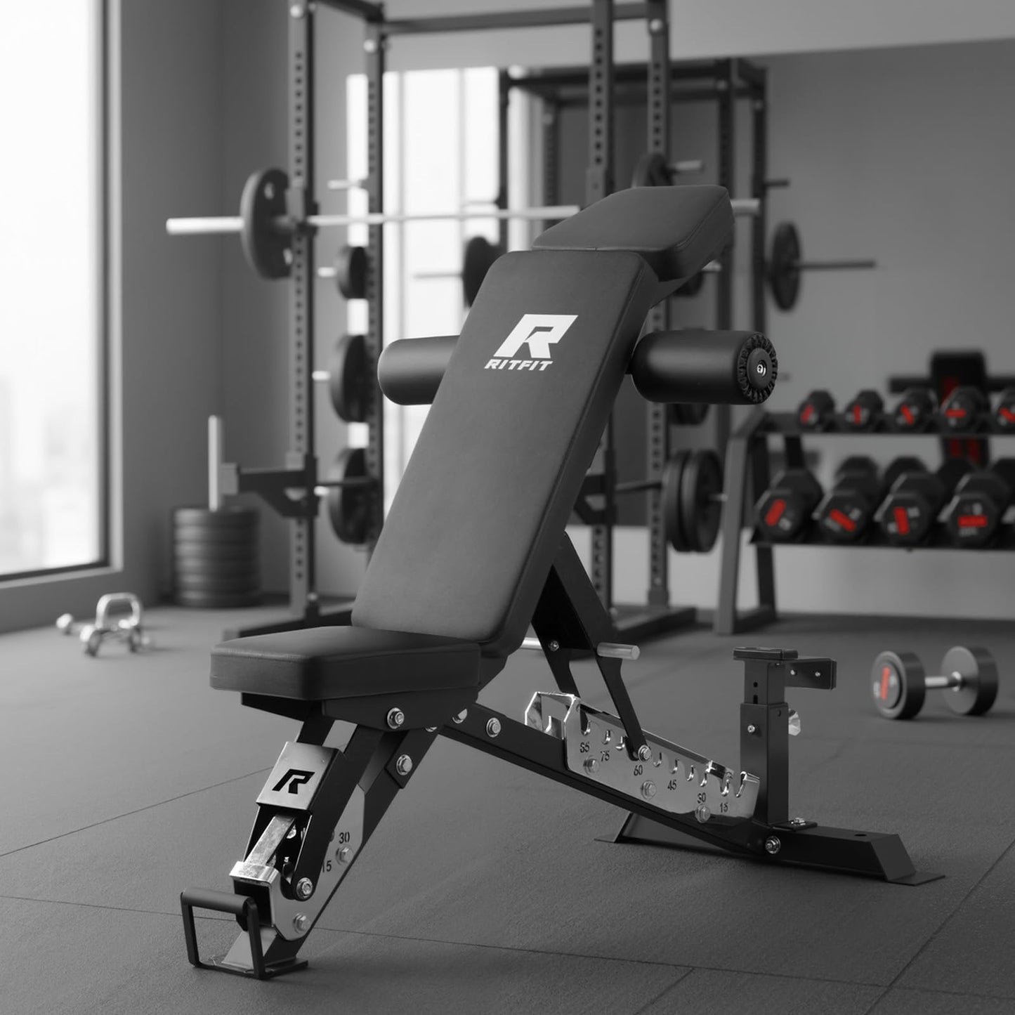 RitFit Gator Adjustable Weight Bench with Headrest, Premium 14GA Steel Heavy Duty for Home Gym Strength Training, Incline, Decline Exercises, 1600LBS Capacity, Black