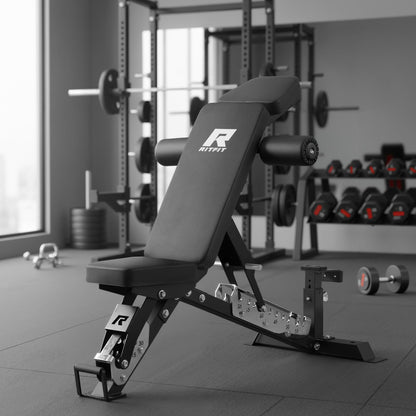 RitFit Gator Adjustable Weight Bench with Headrest, Premium 14GA Steel Heavy Duty for Home Gym Strength Training, Incline, Decline Exercises, 1600LBS Capacity, Black