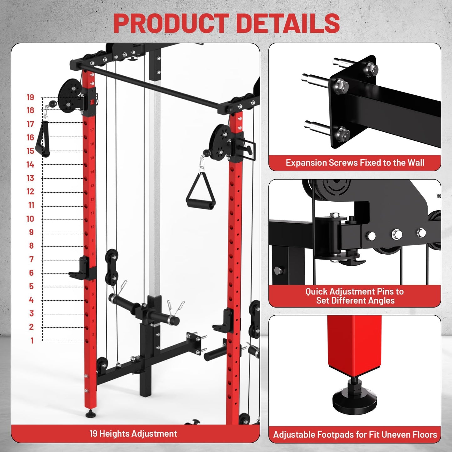 GarveeHome Folding Squat Rack, Wall Mounted Power Rack with Dual Pulley System & Pull Up Bar, Fitness Equipment for Home Gym, Garage, Apartment