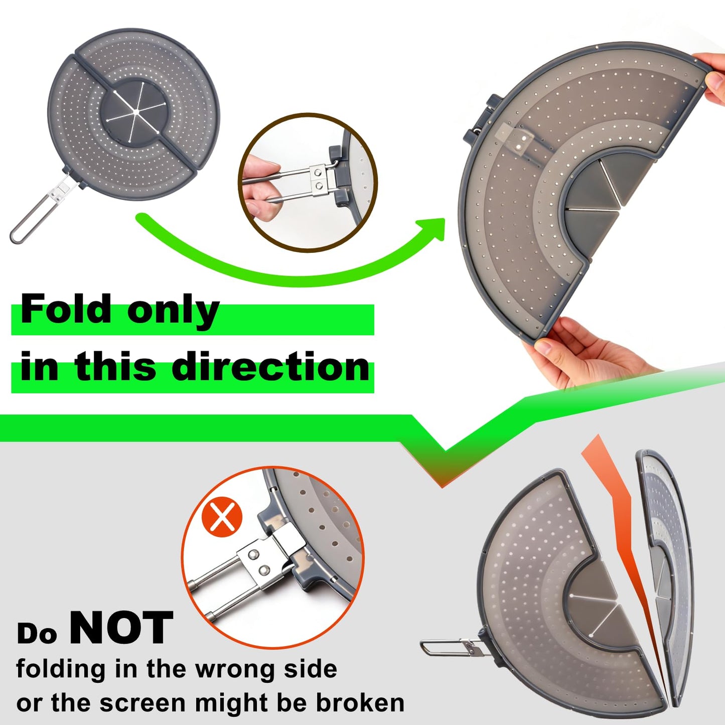 Foldable Splatter Screen with Handle For 10,11,12 and 13 Inch Frying Pan - Dual Folding Oil Guard,BPA-Free Silicone,Heat-Resistant Grip,Space Saving Fry Pan Cover for Mess-Free Cooking,Dishwasher Safe
