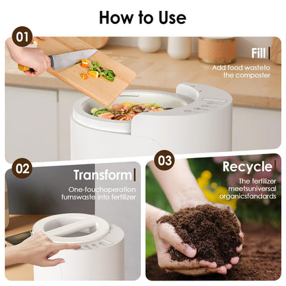Electric Composter for Kitchen, 3L Food Recycler Composter with Auto-Cleaning/Odor-Free/LED Display/Low Noise, Smart Countertop Compost Bin 4-6H Turn Food Waste into Fertilizer for Home Indoor Use