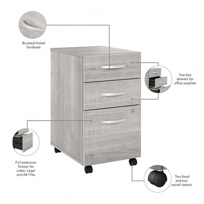 Bush Business Furniture Hustle Office Storage Cabinet with Wheels in Natural Elm, Mobile Organization Unit for Home and Professional Workspace