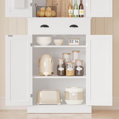 IRONCK Kitchen Pantry Storage Cabinet 72.6" H x 24" W, with Barn Doors, Drawer, 4 Adjustable Shelves, Freestanding Cupboard, Laundry, White