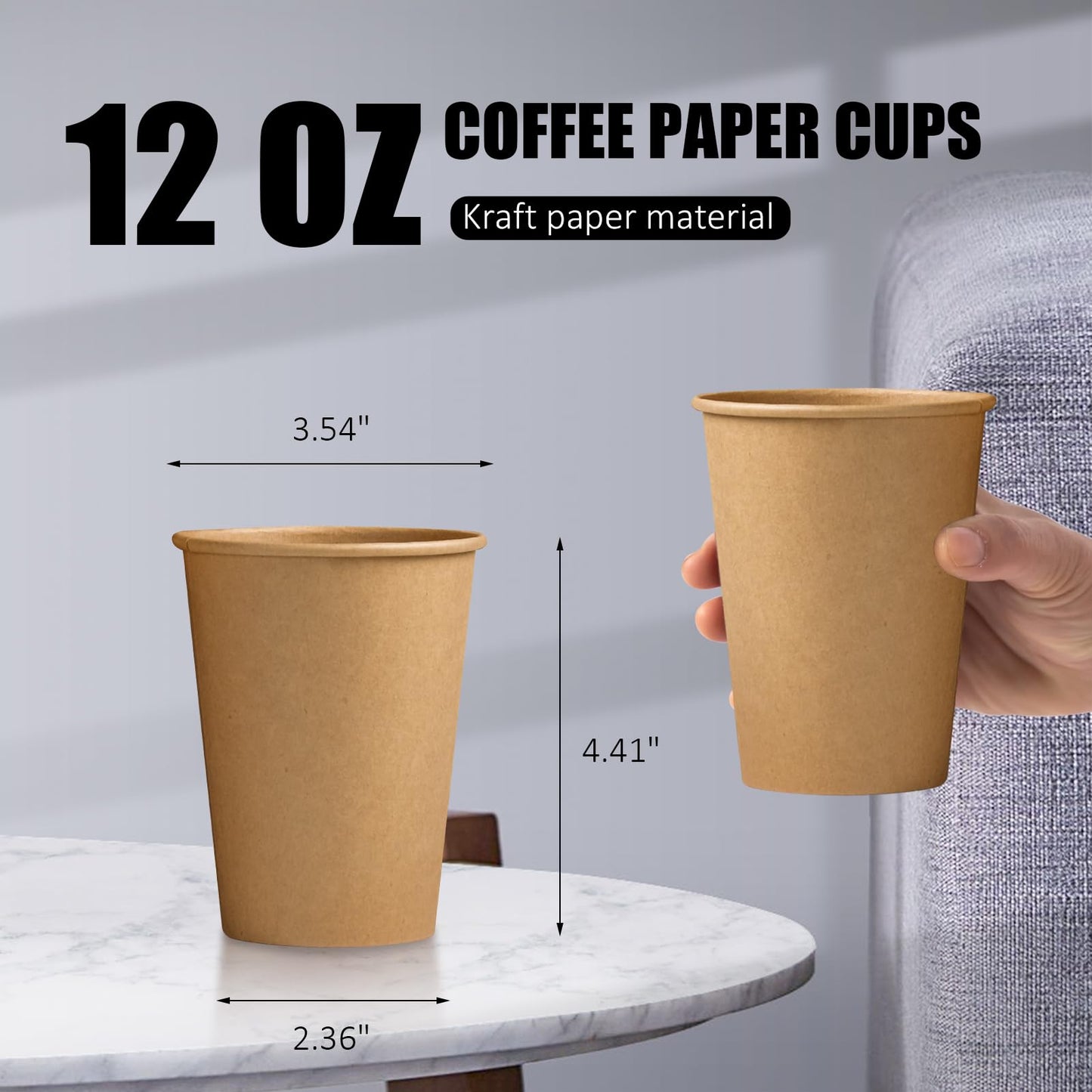 Clawsoff 180 Pack 12 OZ Paper Cups, Brown Kraft Disposable Paper Coffee Cups 12 oz, Unbleached Paper Cups for Hot/Cold Beverage Party, Picnic, Travel, and Events.
