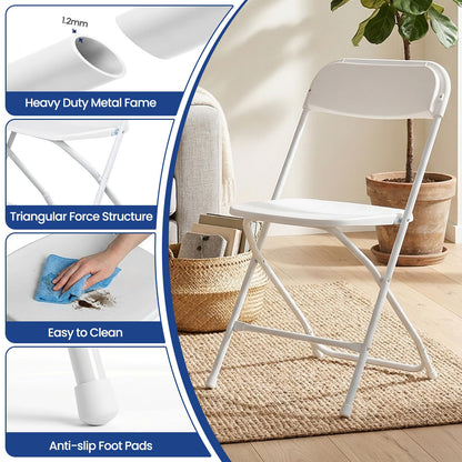 EDWINENE White Foldable Plastic Chairs Set of 20 Portable Folding Chair Stackable 350lb Capacity Sturdy Seats for Parties Events Wedding Banquet Garden Patio Kitchen Dining Indoor Outdoor Use