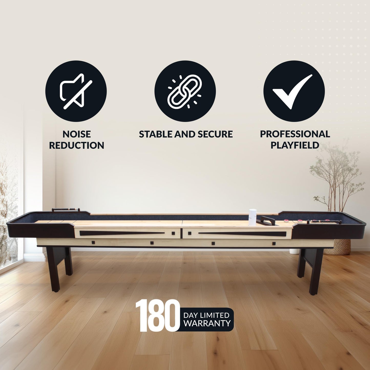 Hathaway Merlot 12 Foot Shuffleboard Table for Family Game Room - with Lacquer Coated Playfield, Built-in Scorer and Cabinet, Climate Adjusters, Leg Levelers, 8 Pucks, Brush, and Wax - Espresso Finish