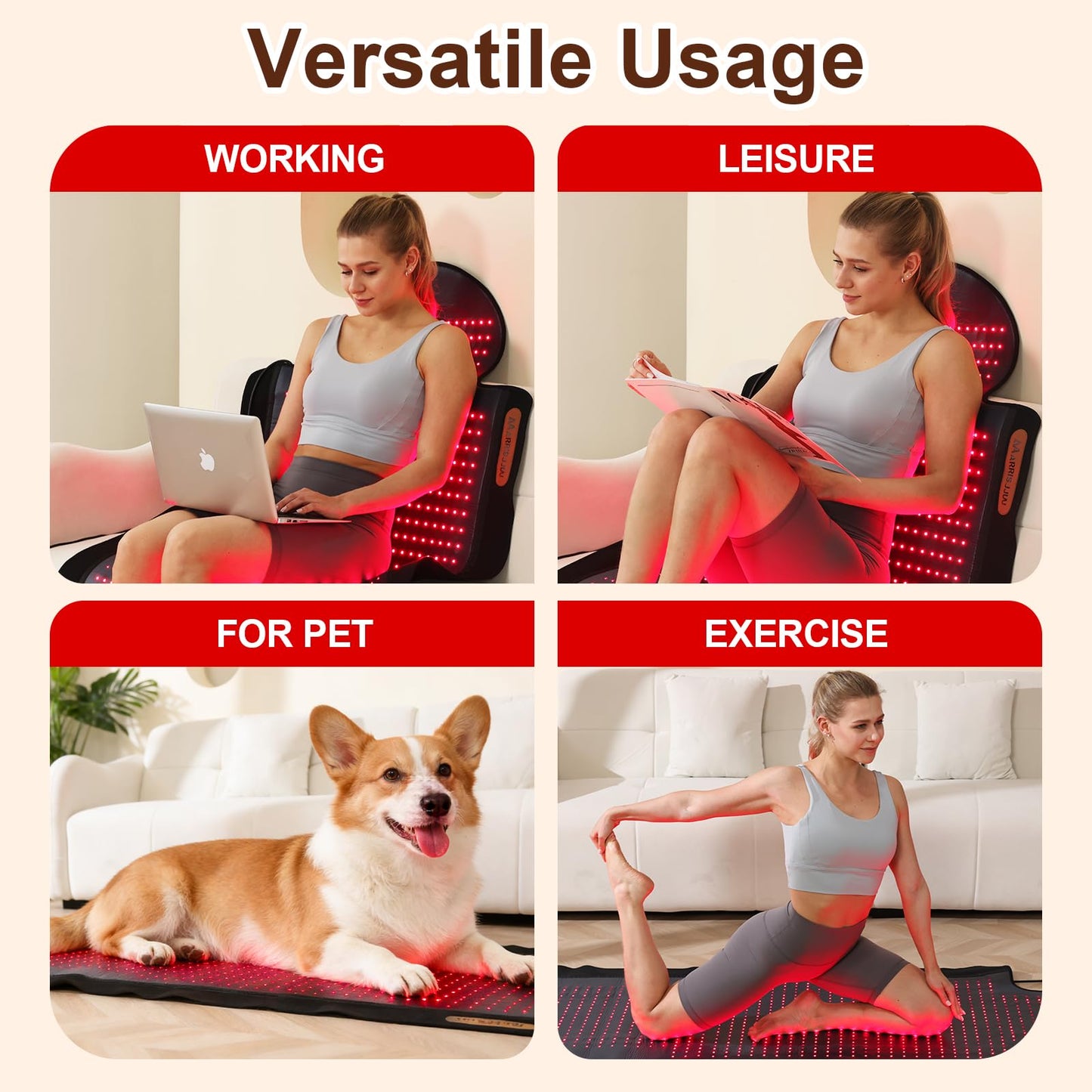 Red Light Therapy Mat, Extra Large 74 x 32 in Full Body Infrared Light Therapy Pad, 660nm 850nm 940nm, 1095 LEDs, 2 Pulse Modes, 5 Intensity Levels, Timer 10-90 Min, Includes Goggles & Storage Bag