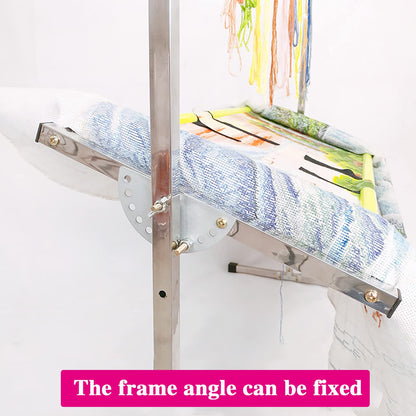 Embroidery Stand, Stainless Steel Needlework Floor Frame, Adjustable Cross Stitch Craft Stand, with 12 Hanging Wire Buckles, Standing Embroidery Lap Table, for Arts Crafts Sewing Needlework