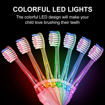SEAGO Kids Electric Toothbrush with 2 Mins Brushing Timer and 4 Replacement Bursh Heads, Rainbow LED Light Make Brushing Fun, Boys Battery Powerd Toothbrush for 4-12 Years Old，SG-977 (Light Blue)