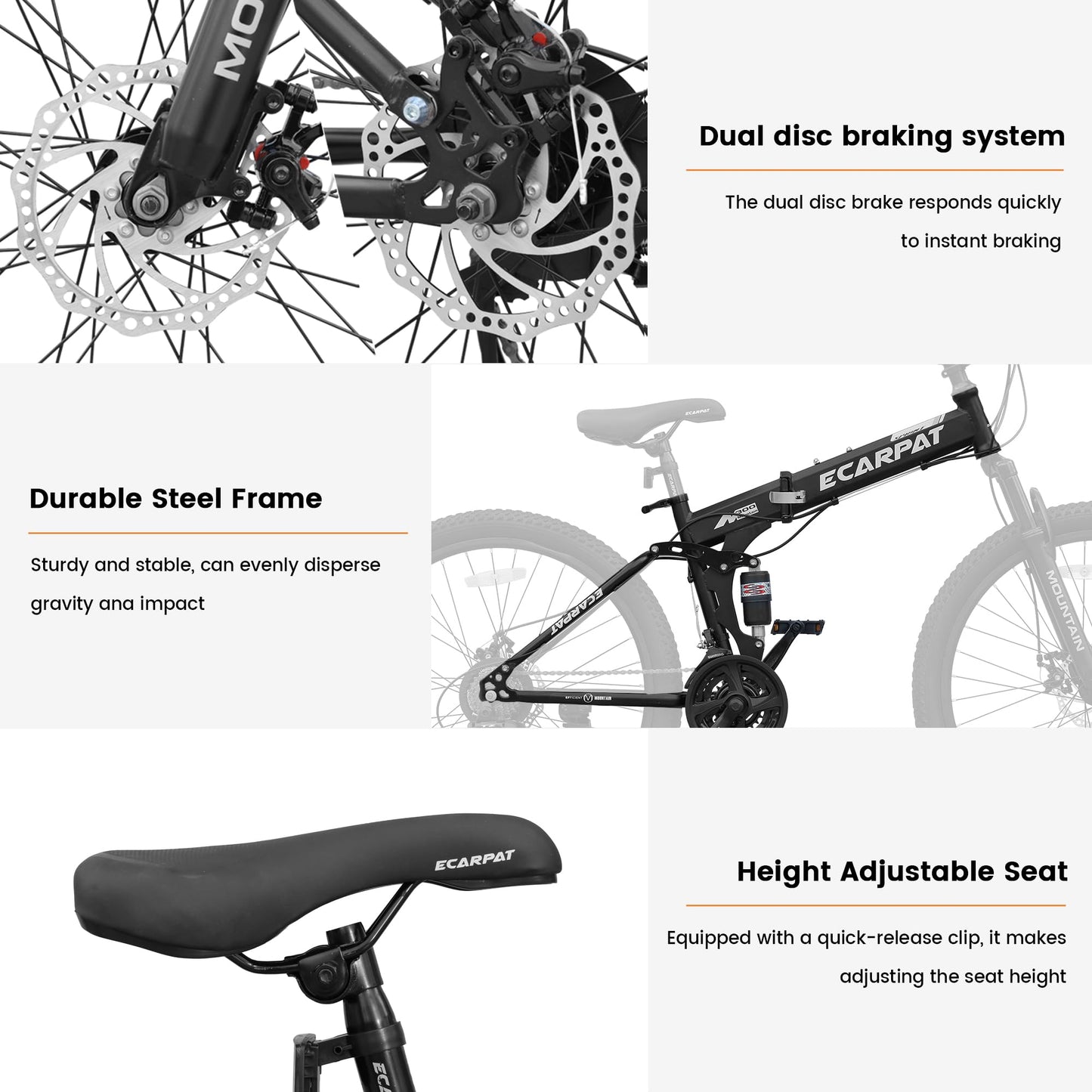 Ecarpat 26 Inch Folding Mountain Bike, 21 Speed Full Suspension High-Carbon Steel MTB, Dual Disc Brake Foldable Bicycle, Folding Bikes for Adults Men Women