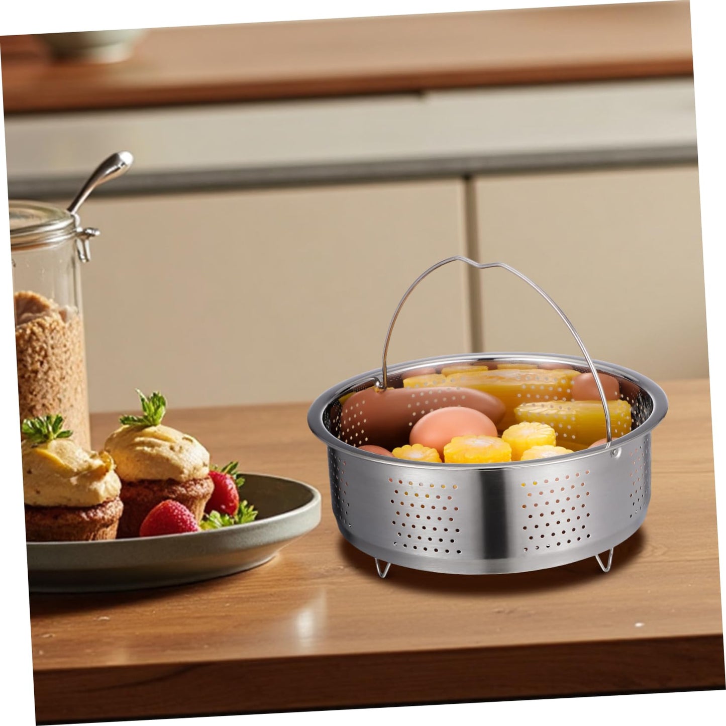DOITOOL Stainless Steel Steamer Basket for Pot, 8.65inch/22cm Vegetable Steamer Basket Insert Steaming Rack with Handle, Vegetables Fruit Strainers and Colanders for Home Kitchen Cooking