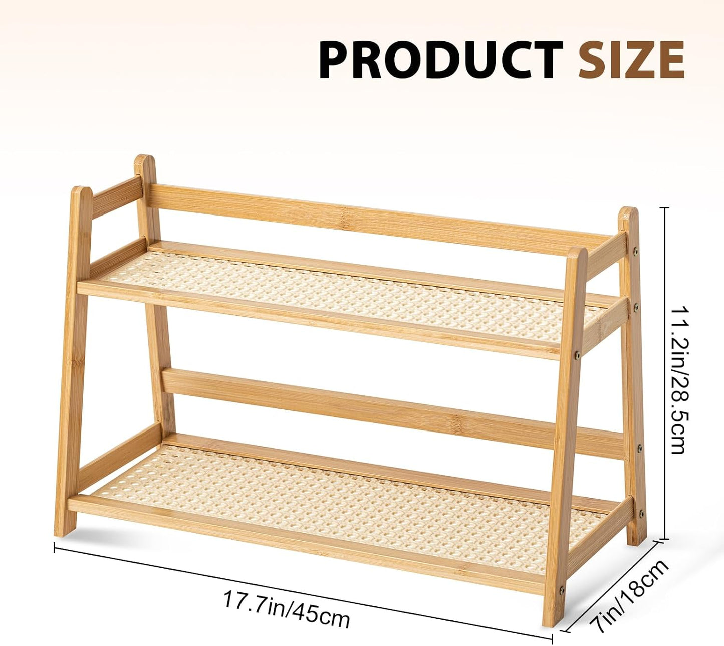 1 2 Countertop (Wood,17.7 Inch) Yalikop Pcs Tier Matcha Station Shelf Bamboo Coffee Mug Stand Storage Rack, Double