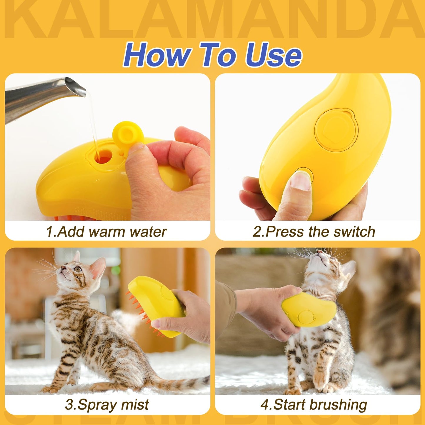 Cat Steam Brush, 3 in 1 Pet Steamy Brush, Silicone Grooming Comb with Steam, Pet Hair Remover Misting Comb for Indoor Cats Dogs(Mango Yellow/Green)