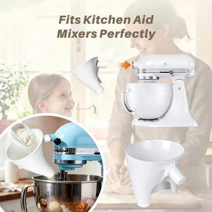 2PCS Flour Funnel for Kitchen Aid Mixer, 2026 New Plastic Funnel with Easy-Pour Attachment Fits Tilt-Head 4.5–5 Qt (KSM150), No Mess Baking Tool for Flour, Sugar, and Egg Liquid