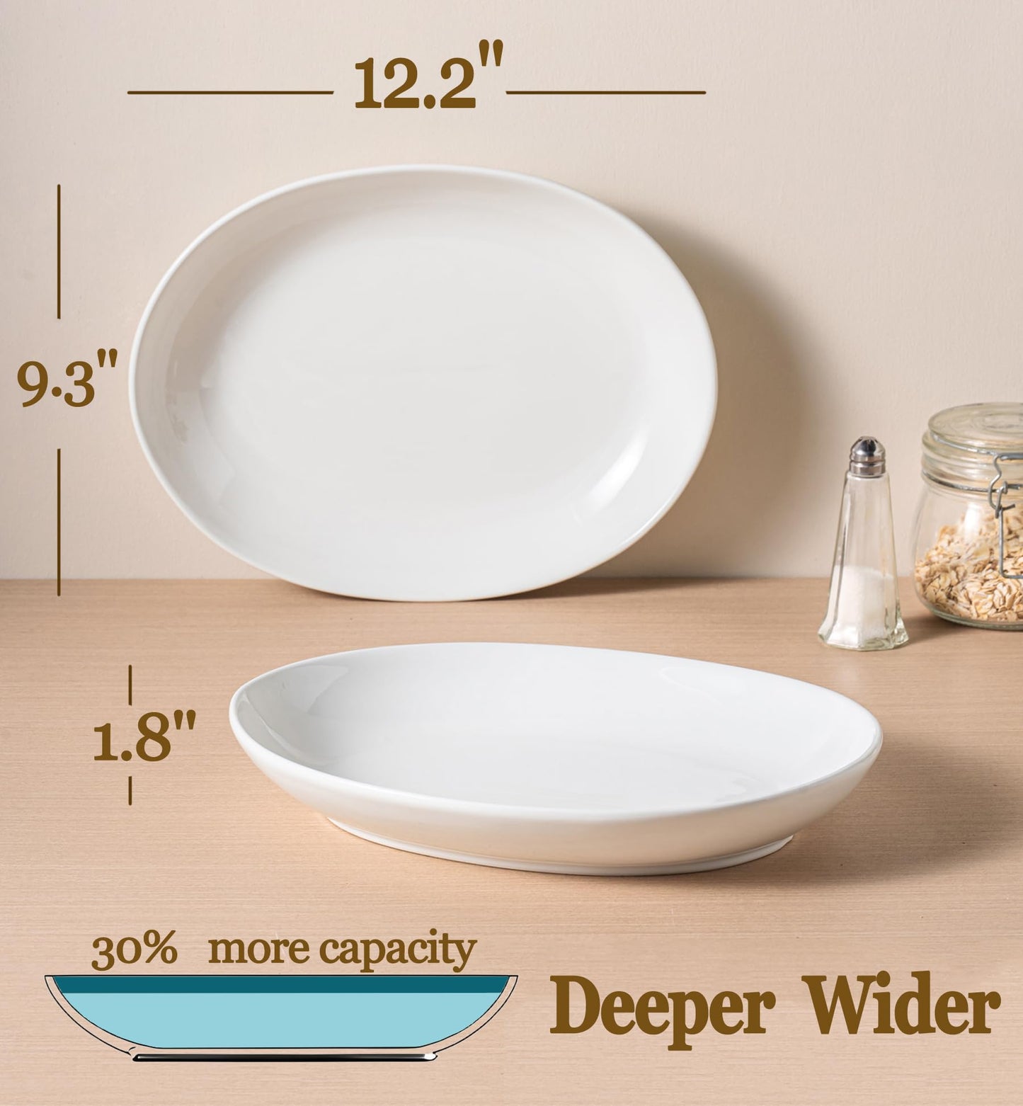 Gacoree 12 Inch Oval Serving Platters Set of 3, White Ceramic Serving Platters for Serving Food, Deep Porcelain Oval Platter for Appetizers, Salad, Pasta, Vegetables, Microwave Dishwasher Oven Safe