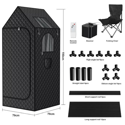 Portable Full Body Sauna Box, Personal Steam Sauna with Steamer and Folding Sauna Chair, 1000W Steam Sauna Tent Steam Room for Spa, Indoor