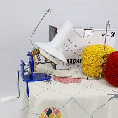 LAMXD Large Capacity Yarn Winder - 10-Ounce, Jumbo Metal Yarn Ball Winder with Thread Cutter Scissors, Blue and White