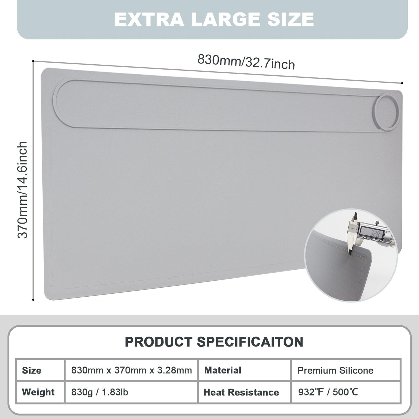 Extra Large Soldering Mat 32.7''x14.6'' Silicone Workbench Mat 932°F (500℃) Heat Resistant Soldering Mat Large Repair Work Mat for BGA and Gun Soldering Iron, Electronics Repair, DIY Projects (Grey)