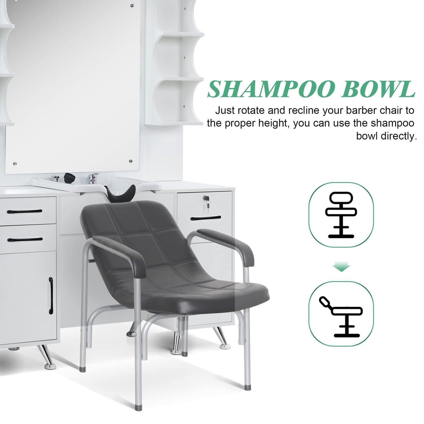 BarberPub Backwash Shampoo Bowl Cabinet, Wall Mount Station with Mirror, Storage Cabinet with Drawers & Shelf 3141 (White)
