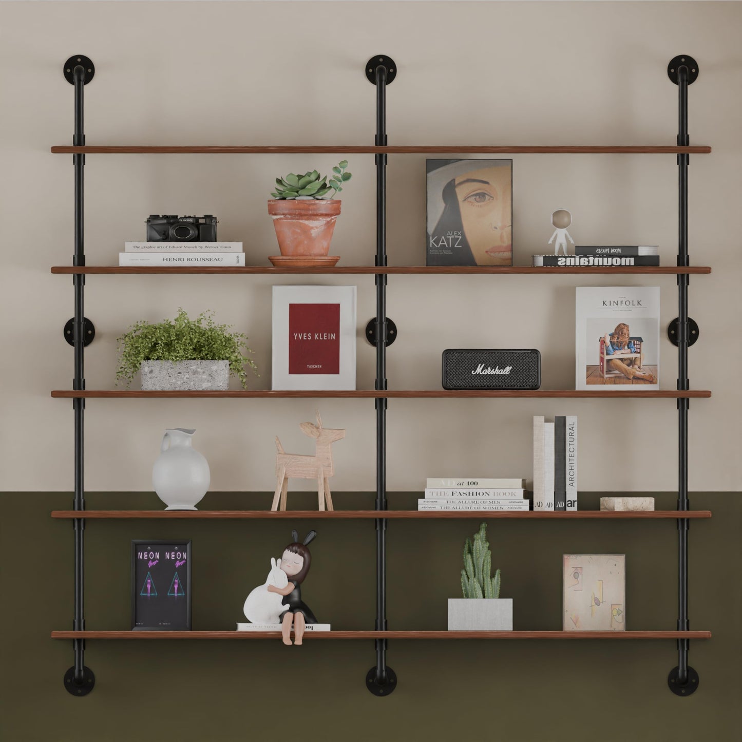 HDDFER Industrial Pipe Shelf Shelving Bookcase, Wall Mounted Rustic Bookshelf 60 Inch, Floating Bookshelves for Wall,Retro Wood Metal Pipe Industrial Shelves for Living Room