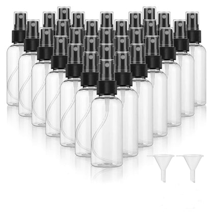 30 Pack 2 oz Fine Mist Mini Clear Spray Bottles with Pump Spray Cap - for Essential Oils, Travel, Perfumes - Refillable & Reusable Empty Plastic Bottles Travel Bottle