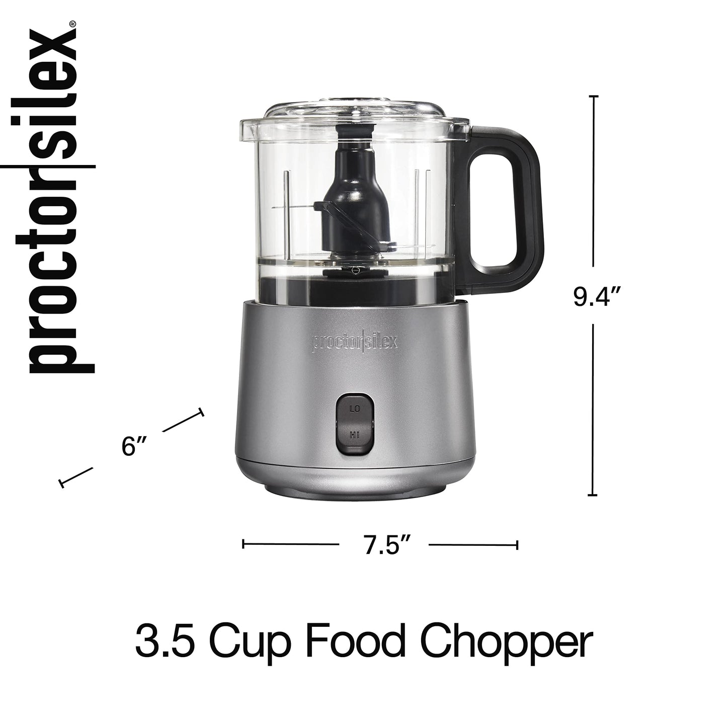 Proctor Silex Durable Electric Vegetable Chopper & Mini Food Processor with 2 Speeds for Chopping, Puree & Emulsify, 3.5 Cups, Silver