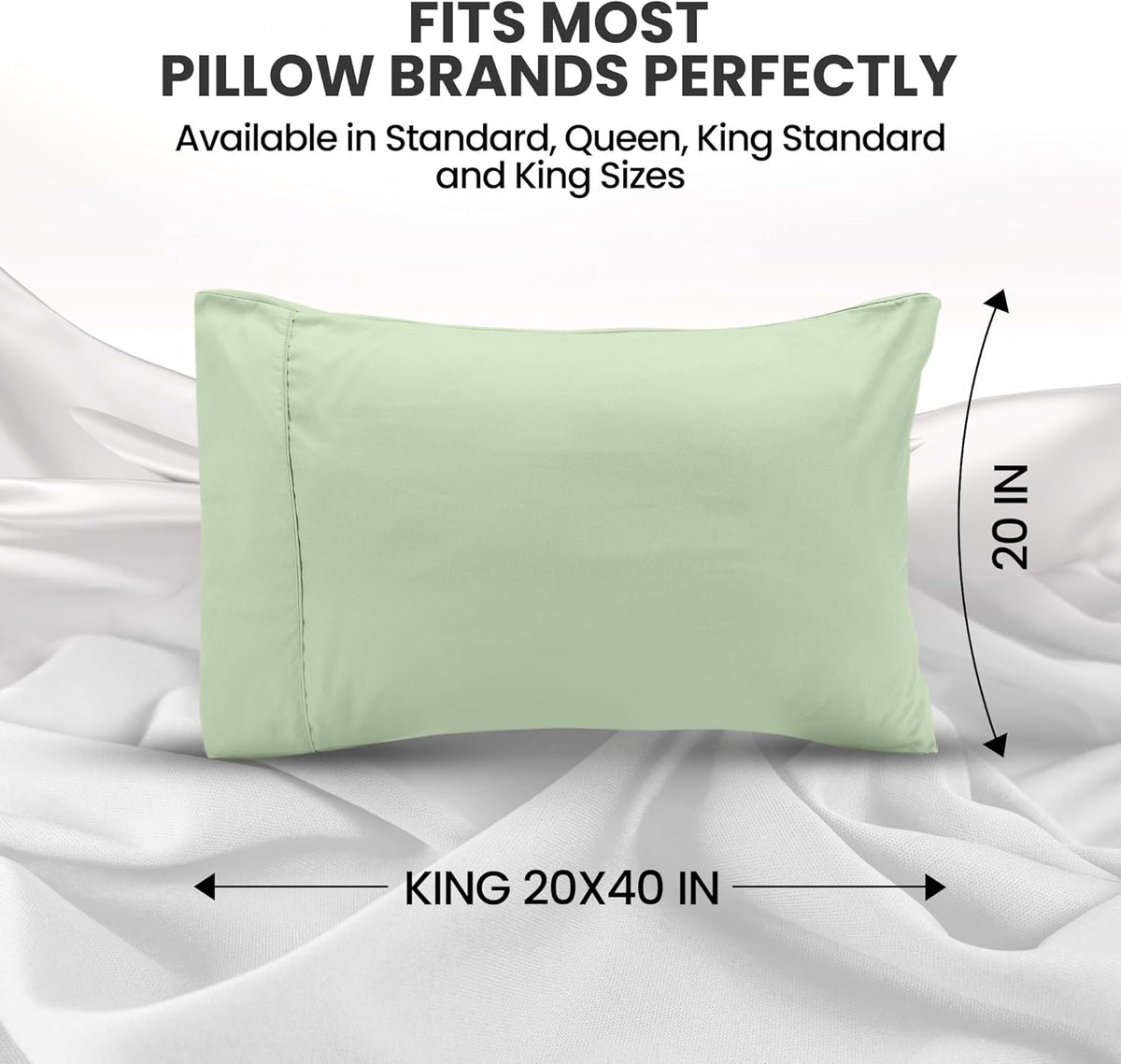 Utopia Bedding King Pillow Cases - Soft Brushed Microfiber - 2 Pack, 20 X 40 Inches, Sage Color