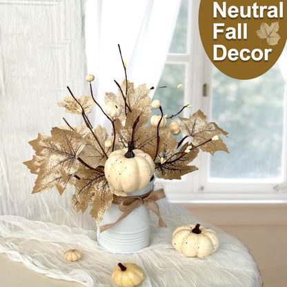 2 Pack 12" Thanksgiving Decorations Thanksgiving Centerpieces for Dinner Table Potted White Maple Arrangement in Metal Pot White Pumpkin Berried Autumn Thanksgiving Table Decor for Home Kitchen Office