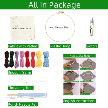 DIY Punch Needle Kits for Beginners Christmas Snowman with Winter Snow with Hoop Embroidery Punch Needle Starter Craft Set Easy for Adults and Children Festival Gift and Decoration 20x20cm-1