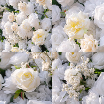COCO FLOWERWALL Artificial Flower Wall Panels, 3D Silk Rose White Floral Backdrop for Wedding, Baby Show, Party and Home Decor, Quick Assembly/Storage, Both Eco ＆ Pet Friendly, 4ft*8ft