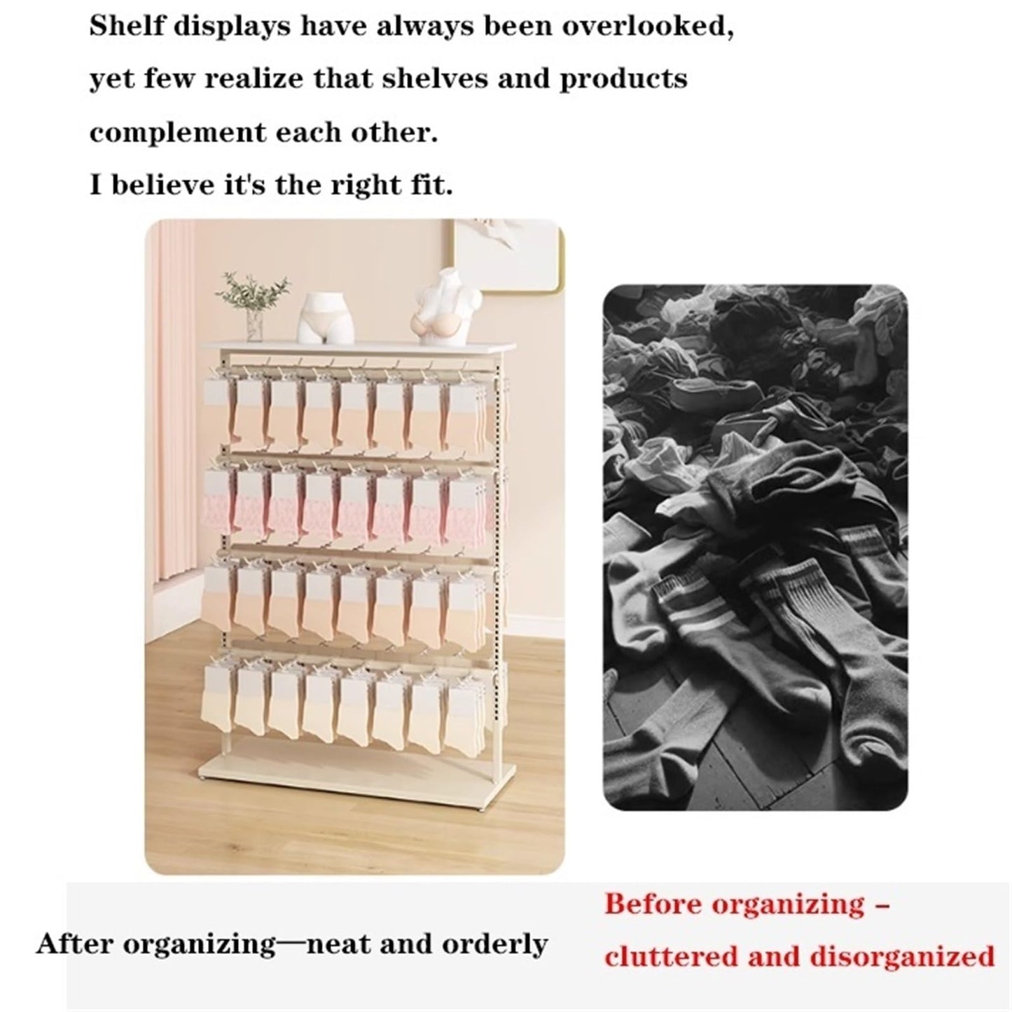 Wall-Mounted Underwear Display Stand, Metals, Lingerie Garment Rack, Retail Sock Show Shelves, Supermarkets Commercial Clothing Store Shelf, for Bras, Shorts, Hats(White,150 * 150cm)