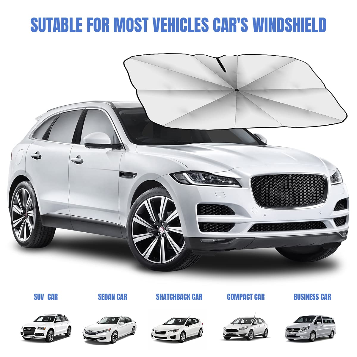 Sedan SUV Car Sun Shade for Windshield UV Rays and Heat Sun Visor Protector, Foldable Windshield Sun Shade Umbrella,Keep Car Cool,Easy to Use/Store,57''x 30''