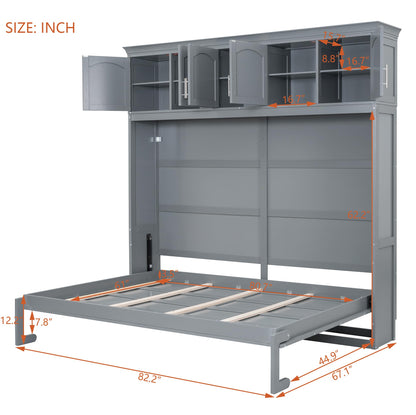 Ball & Cast Queen Size Murphy Bed Wall Cabinet Bedframe,can be Folded,Hideaway Chest with Top Storage Lockers,Wood Platform Furniture for Guest Room,Study,Office,Gray