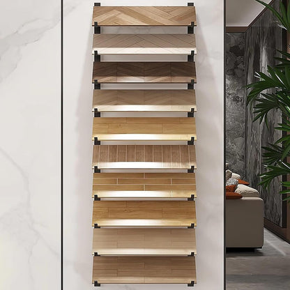 Floor Tile Sample Rack,Heavy Duty Wall-Mounted Tile Display Stand, Large Wooden Ceramic Sample Rack, 10.5x140cm Black Floating Shelf - Perfect for Showrooms, Retail, and Home Decor