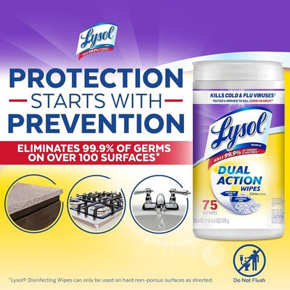 Lysol Dual Action Disinfectant Wipes - Multi-Surface Antibacterial Scrubbing Wipes, Citrus Scent, 75ct (Pack of 4)