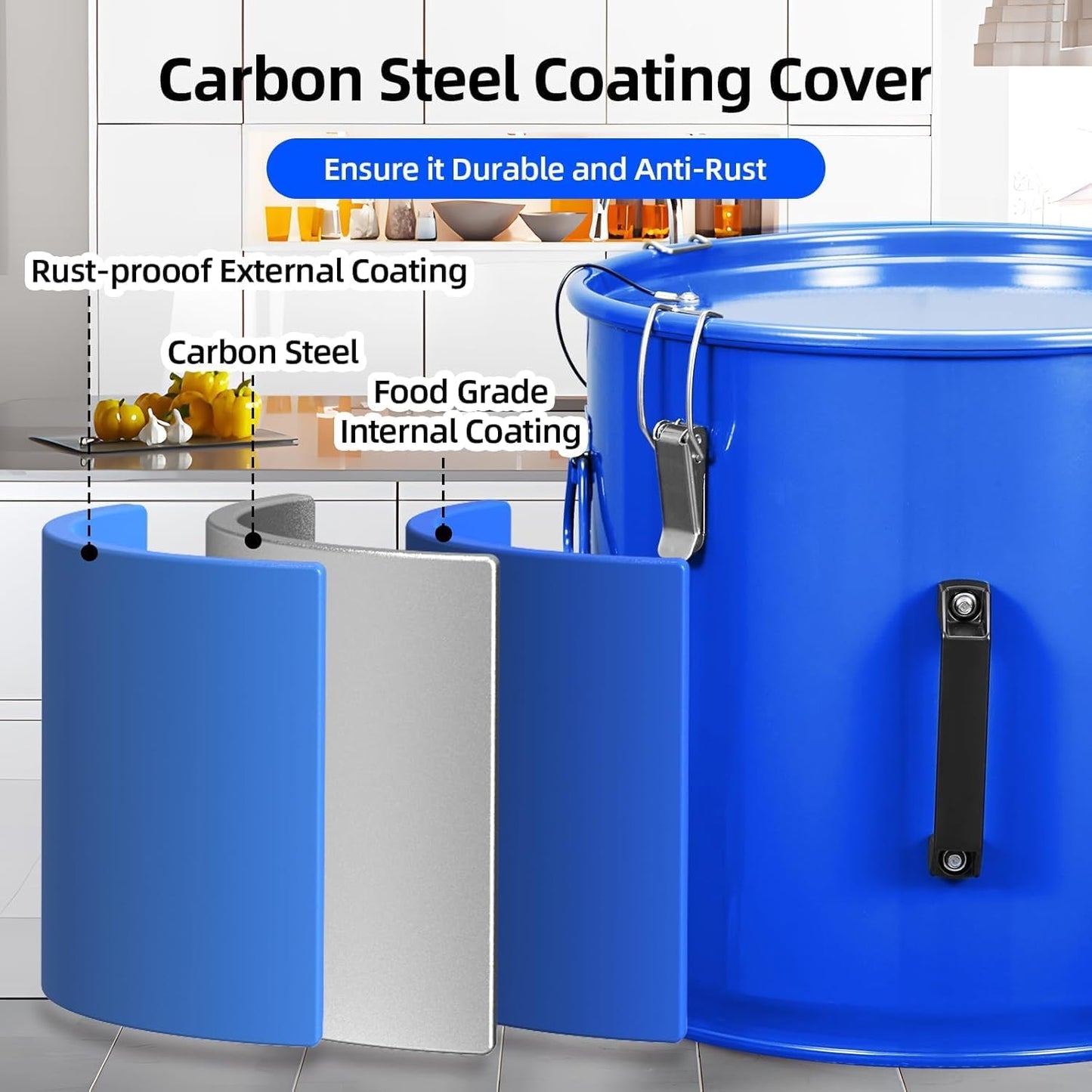 8 Gal Fryer Grease Bucket, Oil Disposal Caddy with Lid, Coated Carbon Steel Oil Filter Pot with Rust-Proof Coating, Fryer Oil Transport Container with Lock Clips & Filter Bag