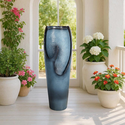 Naturefalls 38.7” H Modern Outdoor Fountain - 4-Tiered Outdoor Garden Fountains with Contemporary Design&LED Light for Garden, Patio, Deck, Porch, Backyard and Home Art Decor