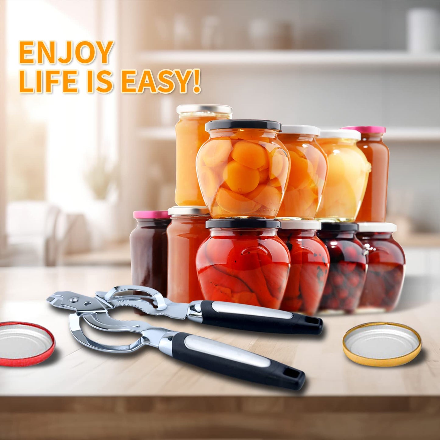 Topoem Jar Opener, Multi Jar Openers for Seniors, Stainless Steel Jar Lid Opener, Bottle Opener for Seniors with Arthritis, Weak Hands