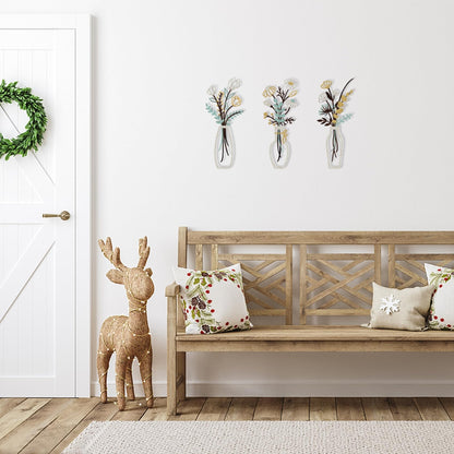 Aikgidtt 3 Pieces Metal Flowers Wall Art Set | Rustic Indoor & Outdoor Wall Decor with Mounting Kit Waterproof Finish for Bathroom Bedroom Living Room | House-Warming Gifts (Beige Gold)